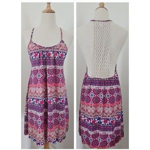 Cover Up Mini Dress Tank Tunic Crochet Back Medium